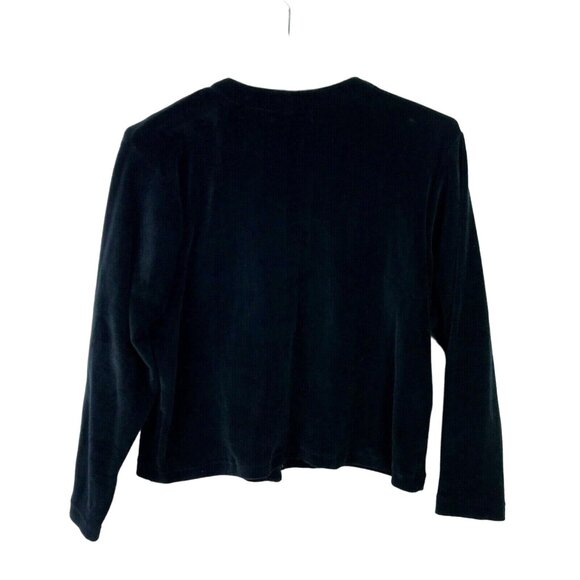 Victoria Jones Christmas Cardigan Sweater Black Velour Applique Holiday Medium - Picture 2 of 10